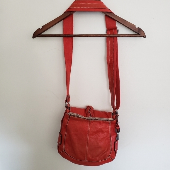 Fossil Leather Crossbody Bag Shoulder Canvas Strap Braided Floral Satin Lined - Picture 2 of 15